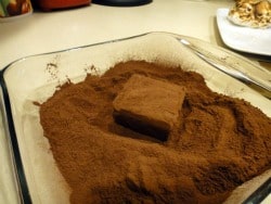 Cut it into cubes and roll the cubes in cocoa powder