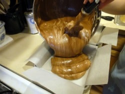 Pour into the prepared pans and cover with plastic wrap