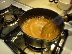 add the cream to the darkened caramel