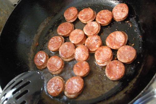 fry the sausages, the pork, the ribs, and any other meat
