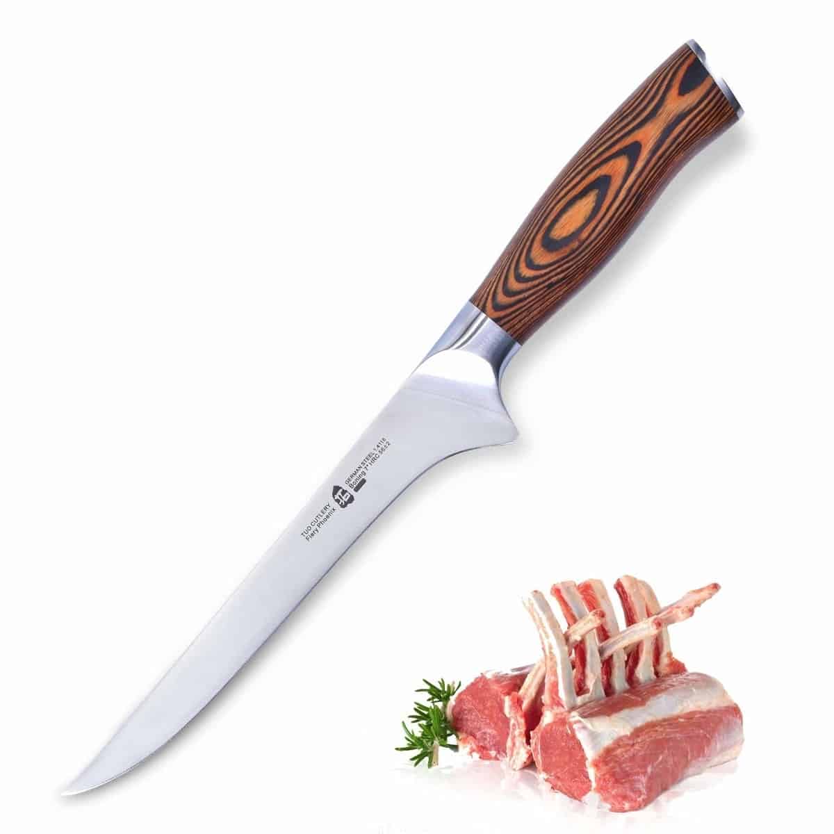 TUO Cutlery 7 inch Boning Knife - HC German Stainless steel - Narrow Fillet Knife with Ergonomic Pakkawood Handle - Fiery Series