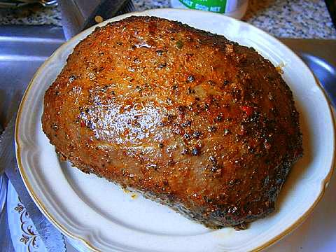 Brined and Roasted Peppered Ribeye Roast