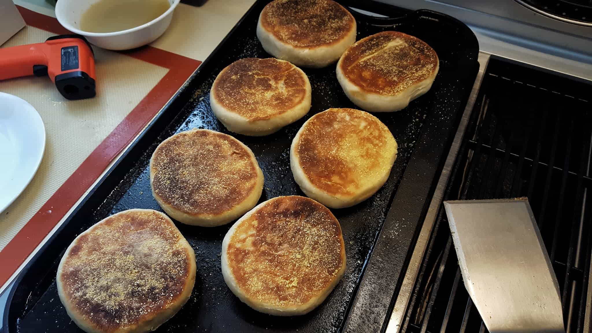 Electric griddle with English muffins
