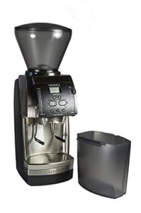 The Baratza Vario Flat Burr Coffee Grinder is pictured over a field of white