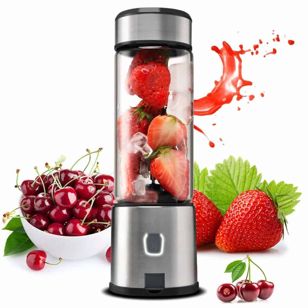 The TTLIFE Small Smoothie Blender Single Serve is pictured with fruit examples
