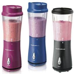 Three different colored Hamilton Blenders are displayed