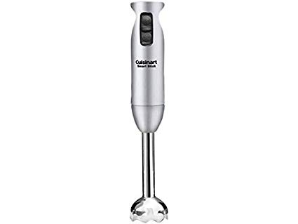 The Cuisinart CSB-75BC Smart Stick 200 Watt 2 Speed Hand Blender is pictured over a field of white