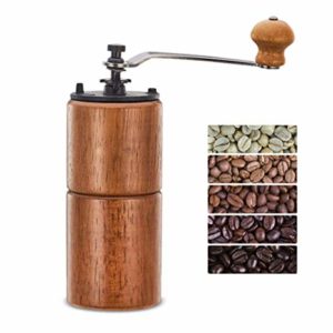 The Fumao Hand Coffee Grinder Wooden Coffee Mill with Ceramic Burr is pictured over a field of white 