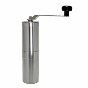 The Porlex 345-12541 Jp-30 Stainless Steel Coffee Grinder is pictured over a field of white