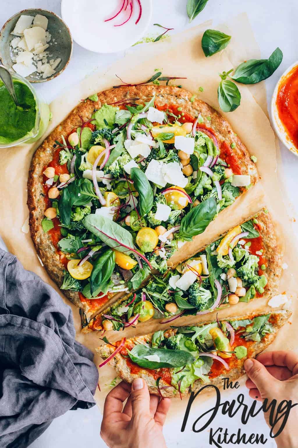 Gluten-Free Green Loaded Cauliflower Crust Pizza