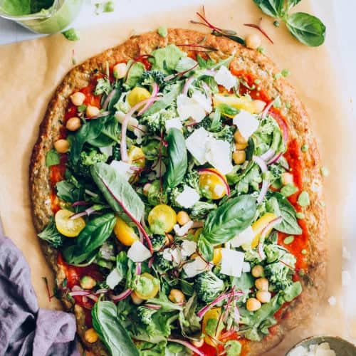 Gluten-Free Green Loaded Cauliflower Crust Pizza