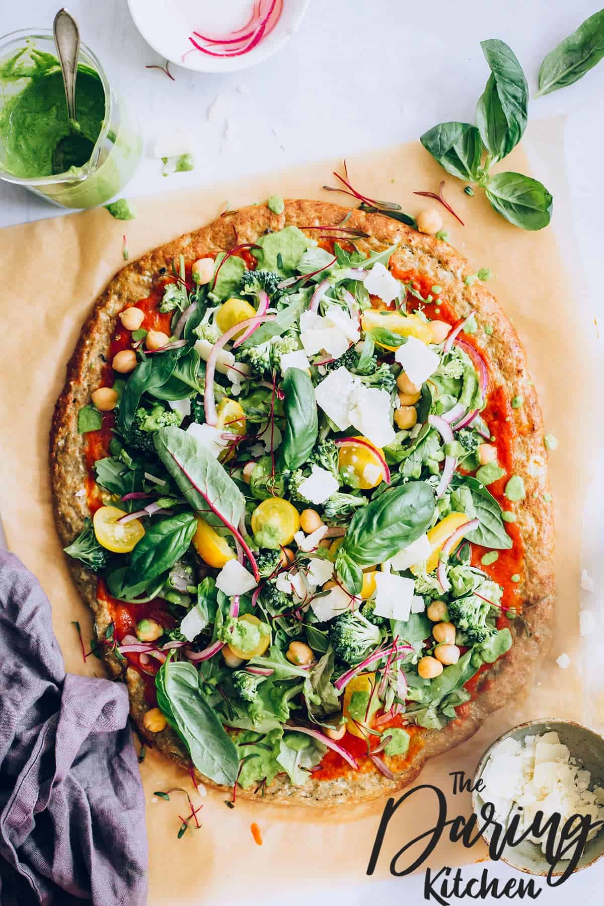 Gluten-Free Green Loaded Cauliflower Crust Pizza