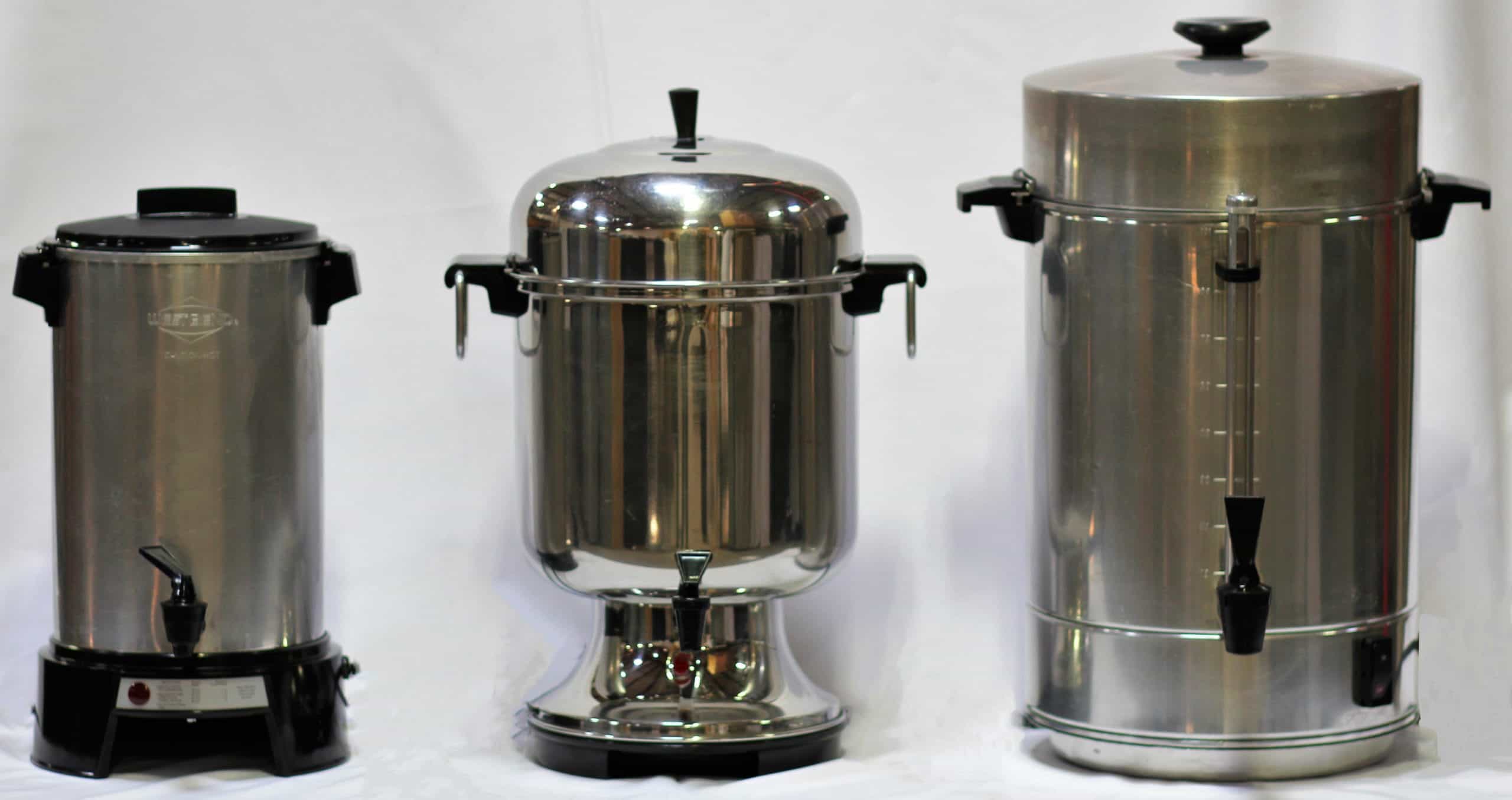 Three Coffee Urns Lined Up