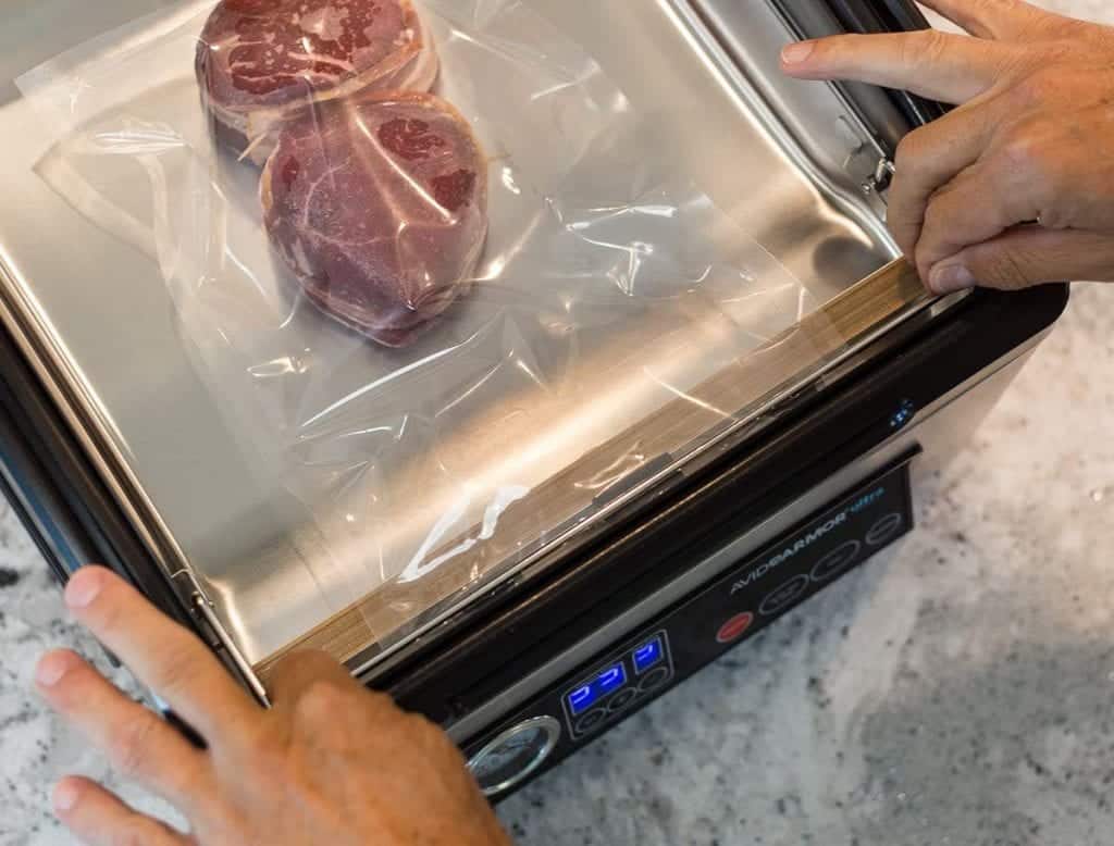 Meat sealing in a chamber vacuum sealer