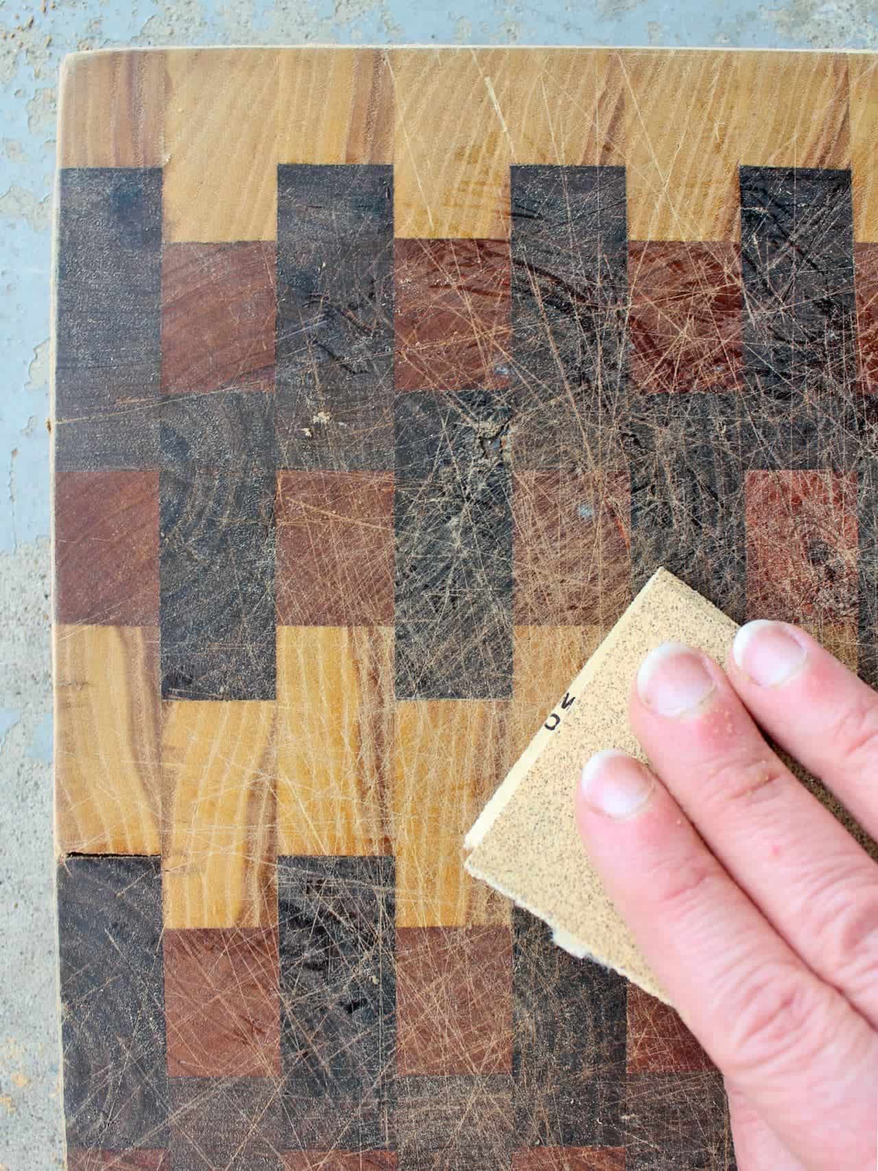 Sanding a cutting board