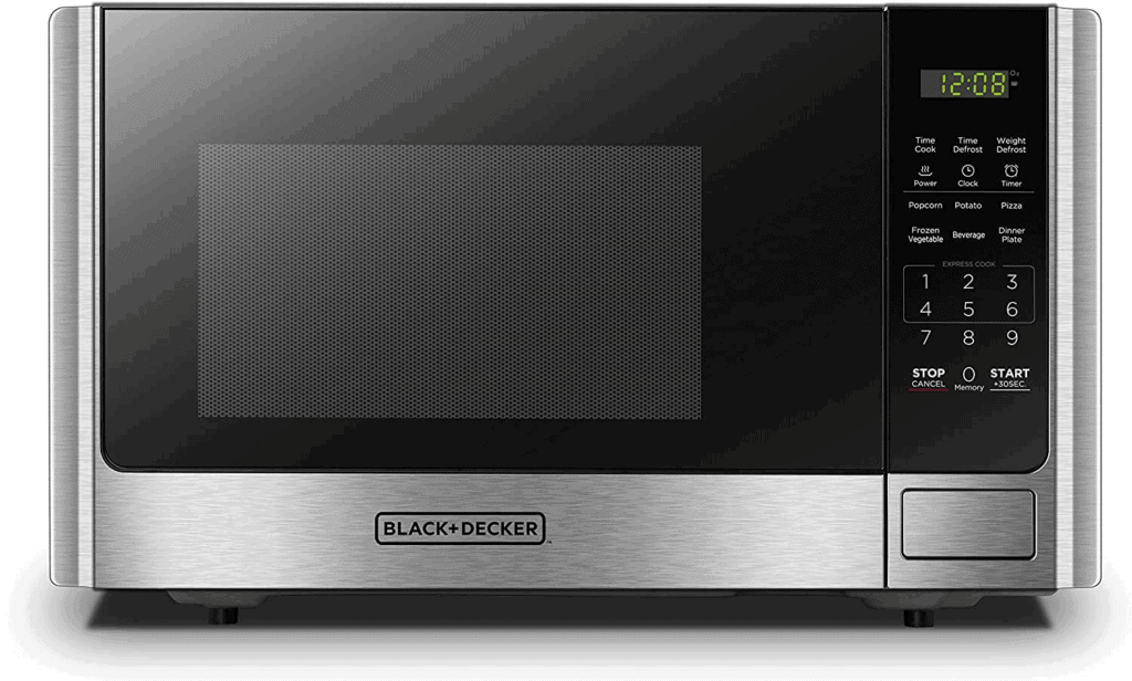 2. Black + Decker 0.9 Cubic Foot Stainless Steel Countertop Microwave