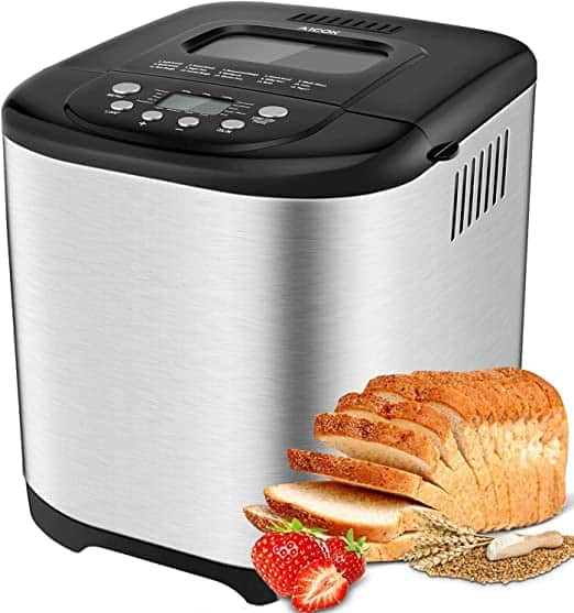 AICOOK Automatic Bread Maker, 2LB Programmable Bread Machine With LED Display, Visual Menu (13 Programs, 2 Loaf Sizes, 3 Crust Colors, 13 Hours Delay Timer, 1 Hour Keep Warm)