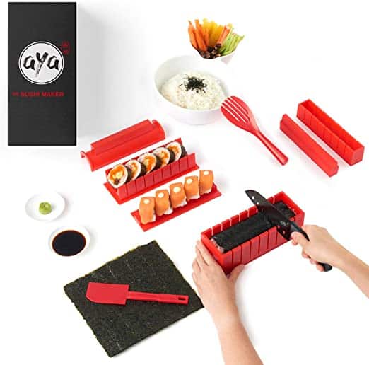 Sushi Making Kit - Original AYA Sushi Maker Deluxe - Online Video Tutorials Complete with Sushi Knife 11 Piece Sushi Set - Easy and Fun - Sushi Rolls