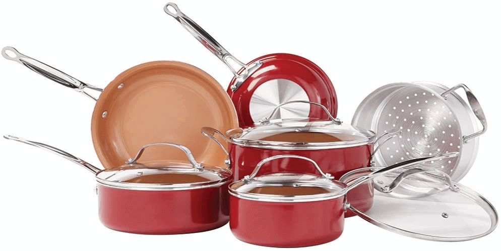 Gotham Steel Non-Stick 10-Piece Cookware Set, Red/Copper