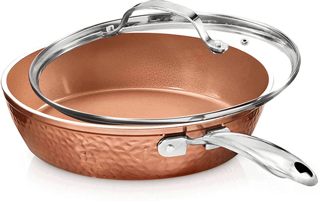 SHINEURI 12 Inch Nonstick Copper Wok and Stir Fry Pan with Lid, Copper  Nonstick Wok with Lid, Copper Fry Wok Copper Pan Copper Skillet, Induction