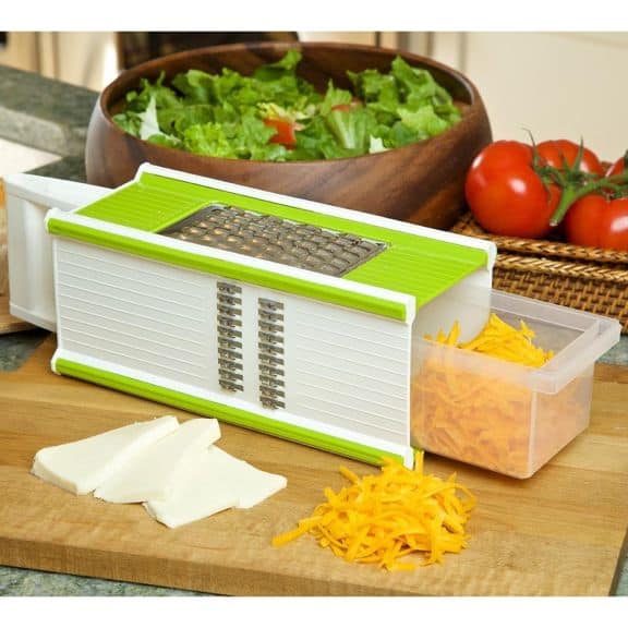 Grated cheese using a vegetable chopper