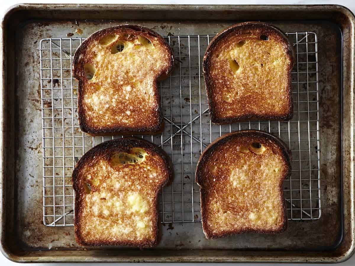 Slow toasting bread in the oven, on a baking sheet