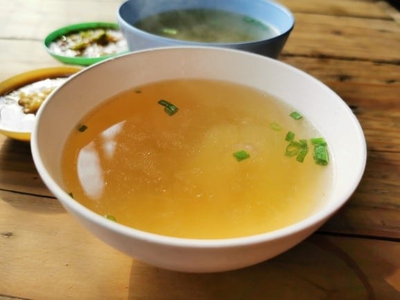 Beef stock in a bowl