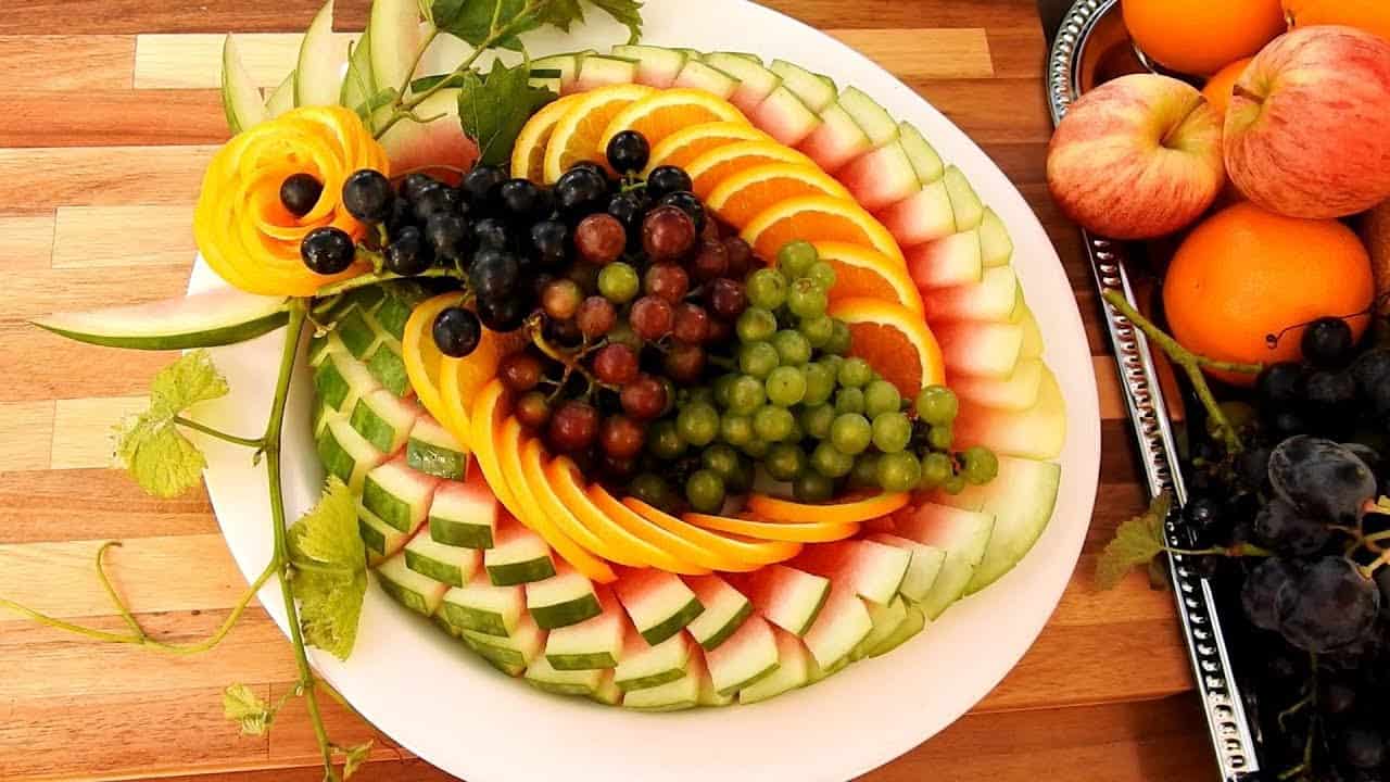 Carved fruit platter using a boning knife