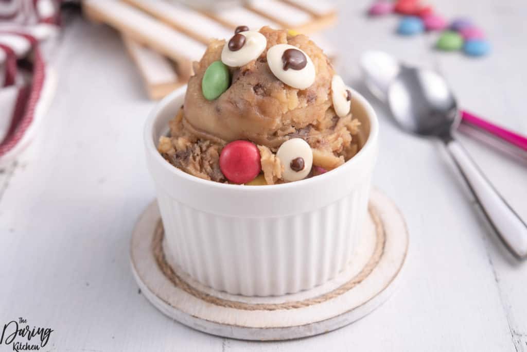 Monster cookie dough scoops decorated