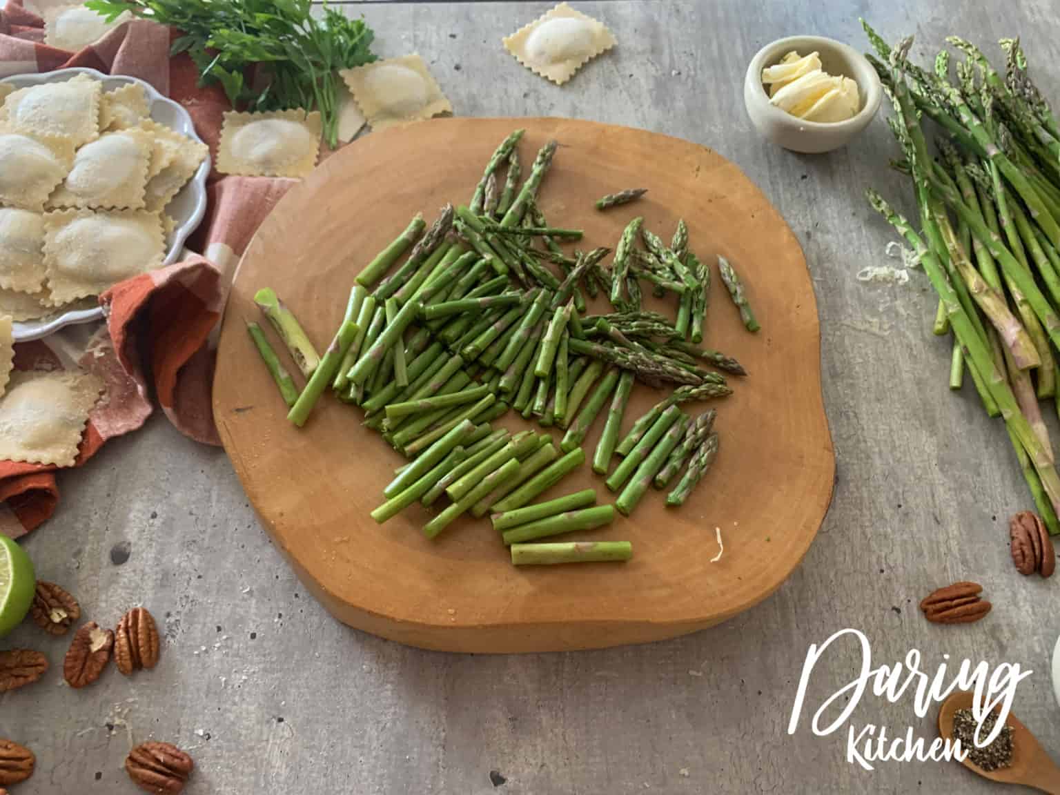 Ravioli With Sautéed Asparagus And Walnuts - Daring Kitchen