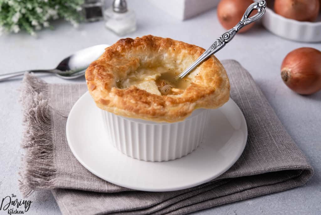 French onion soup with spoon
