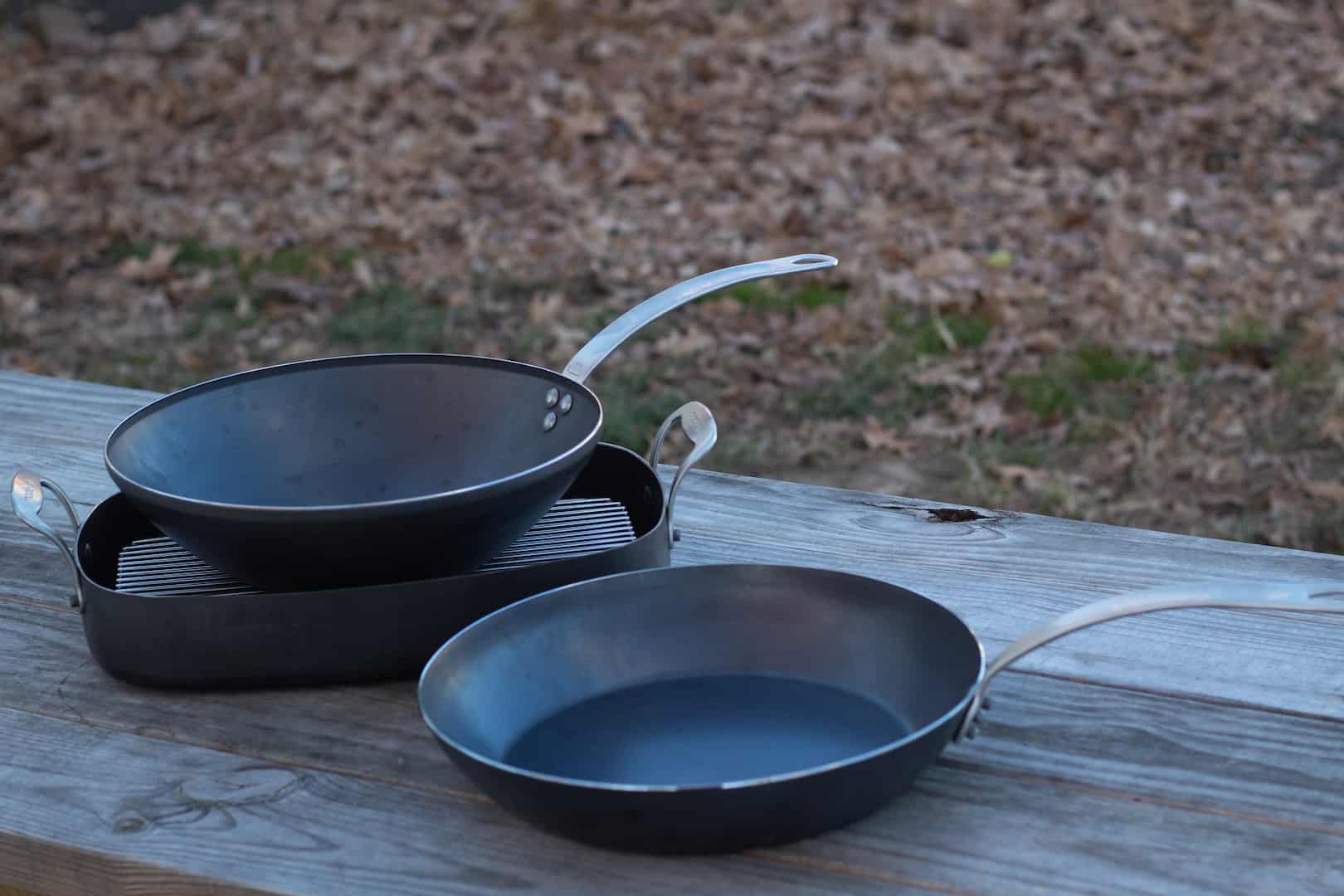 Blue Carbon Steel Frying Pan Set